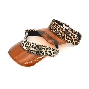 Leopard print empty top sun visor hats with transparent brown PVC brim for women