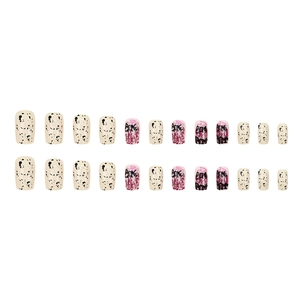 24pcs Halloween gothic black and red press-on nails with BOMB graffiti and splash patterns