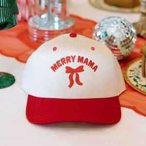 Merry Mama Embroidery Baseball Cap Contrast Color Breathable Sun Hat With Bow Design For Mothers Outdoor Adjustable