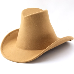 Classic camel wide brim western cowboy hat in felt with high crown and stitched edge