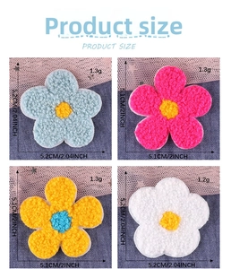 Size chart for sunflower embroidery patches showing dimensions of 5.2cm for DIY sewing