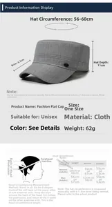 Detailed size chart for a men's flat top sun hat with measurement instructions