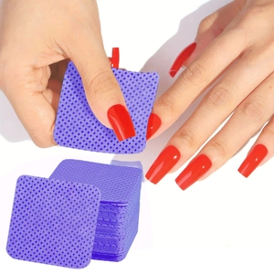 Macro detail of purple square lint-free nail wipes with embossed grid texture and 1200pcs pack