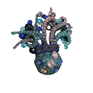 Elaborate octopus brooch pin with blue and purple rhinestones for suit accessories