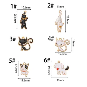 Detailed size specifications for cartoon cat and dog alloy pendants with oil dripping