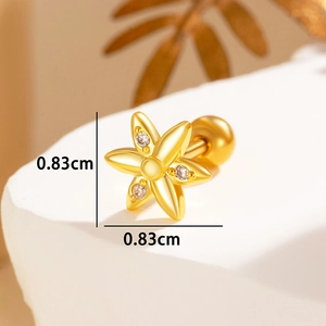 Orecchino a fiore dorato con diamanti e chiusura a vite, misura 0,83cm su base in pietra