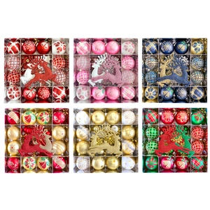 Set di ornamenti natalizi assortiti con renne glitterate e palline in sei varianti