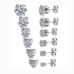 Lot de 6 paires de boucles d'oreilles en acier inoxydable avec zircons AAA brillants
