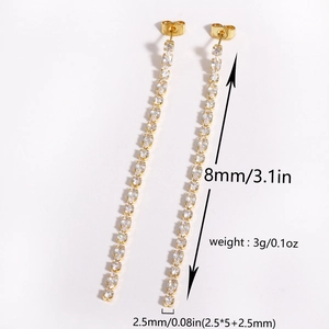 Luxurious long tassel drop earrings with sparkling zircons and gold plated finish