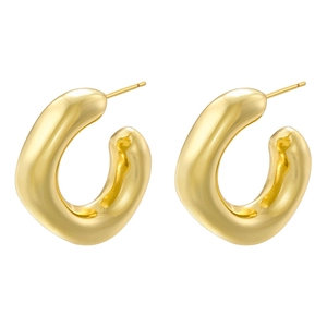 Modern gold-plated C-shaped hollow earrings with a high-polished metallic mirror finish
