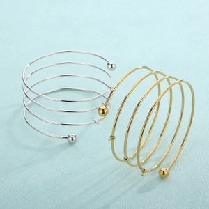 Minimalist 18K gold and silver plated spiral bangles with DIY loop charms for women and men
