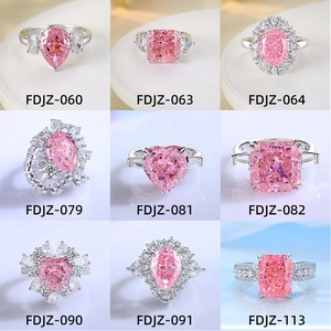 Nine S925 sterling silver rings with pink heart zircons and assorted gemstone cuts