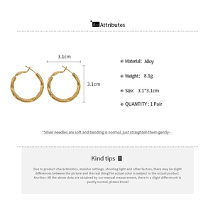 Detailed view of gold irregular hoop earrings with alloy texture and size dimensions