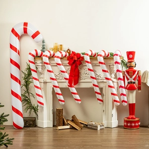 Inflatable red and white Christmas candy cane decoration set for fireplace festive decor