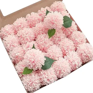 Pink artificial foam rose set in a brown display box with green leaves for weddings