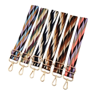 Adjustable wide replacement bag straps with colorful chevron pattern and gold metal hooks