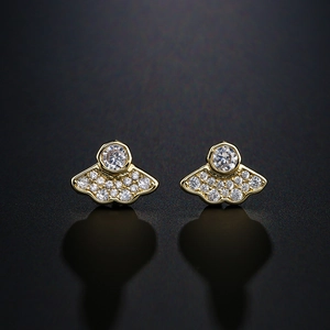Elegant 18K gold plated copper fan-shaped earrings with sparkling cubic zirconia stones