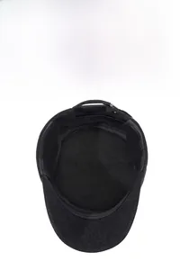 Detail view of the plush fleece lining and stitching on a winter cadet cap for men