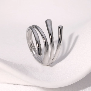 Minimalist silver spiral multi-layer wrap ring made of high-polished stainless steel