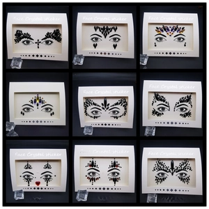 Detailed catalog of colorful acrylic face crystal stickers with nine various design patterns