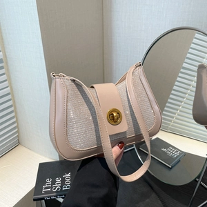 Chic pink underarm bag with silver rhinestones and golden buckle closure for women