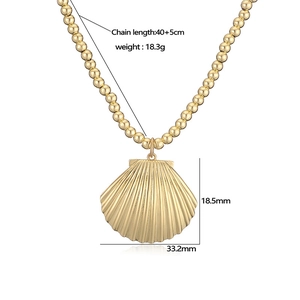 Gold shell pendant necklace with bead chain for women beach vacation jewelry set