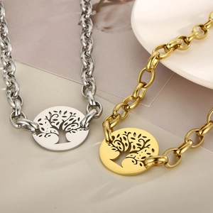 Hip hop 304 stainless steel tree of life pendant necklaces in gold and silver finishes