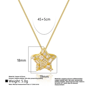 Macro shot of 18k gold plated star pendant necklace featuring shimmering cubic zirconia