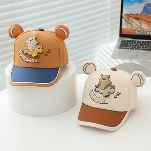 Casquette de baseball enfant avec broderie d'ours et oreilles 3D en couleurs contrastées