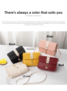 Collection of colorful leather flap crossbody bags with pearl charms in five vibrant shades