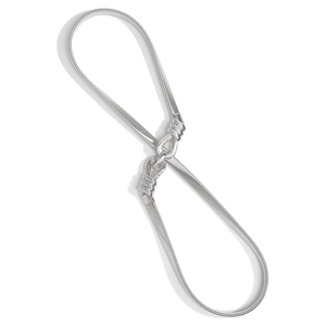 Detailed view of silver elastic metal waist belt with woven texture on white background
