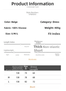 Size chart for slim-fit knit dress including length, bust, and waist measurements