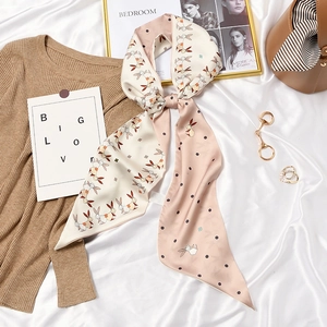 French Vintage Polyester Satin Scarf For Women Rabbit Floral Geometric Printed Neck Scarf Hair Tie Bag Handle Ribbon
