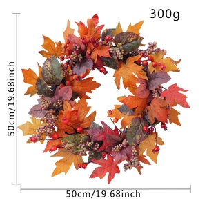 Autumn Maple Leaf Wreath Artificial Berry Harvest Decoration For Front Door Thanksgiving Faux Foliage Home Ornament