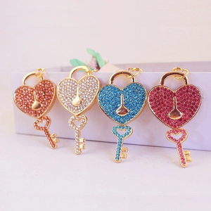 Heart Lock And Key Keychain Rhinestone Zinc Alloy Bag Pendant Key Ring Romantic Valentine Gift For Women Accessories