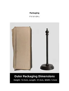 Detail view of cast iron crown tissue holder packaging with outer box dimensions