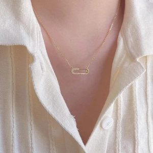 925 Sterling silver gold-plated safety pin necklace with pavé cubic zirconia for women