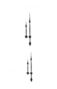 Detail view of model 951 black aluminum clock hands with willow leaf shaped design