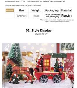 Detail of Santa Claus LED carriage figurine with music features and dimensions 16x26x9cm