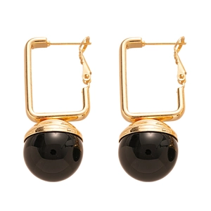 Vintage geometric black resin bead earrings with golden rectangle studs for women