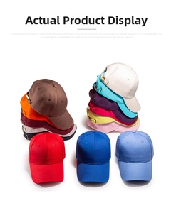 Detail view of colorful cotton baseball caps with adjustable metal buckles and vent holes