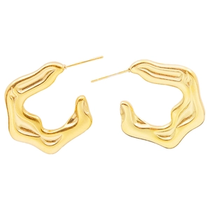 Irregular lava textured 304 stainless steel gold hoop earrings for women on white background