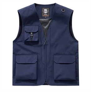 Detail of multi-pocket outdoor vest with durable zip closure and breathable mesh lining