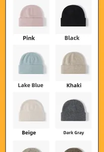 Detailed grid view showcasing six solid colors of chunky knit winter beanies for women