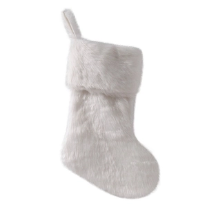 White faux fur Christmas stocking ornament for Christmas tree decoration and gift bag