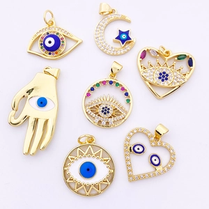 Golden Evil Eye charms set with colorful zircon stones for DIY necklaces and jewelry