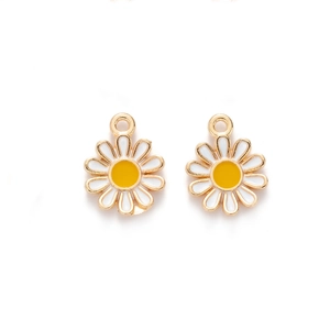 Enamel daisy charms with gold metal borders for DIY jewelry making and earrings