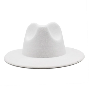 Classic white felt fedora hat with pinch front crown and wide brim for men and women
