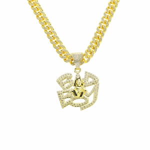 Hip Hop Alloy Rhinestone Pendant Necklace Chunky Cuban Link Chain Gold Silver Plated Iced Out Streetwear Jewelry For Men