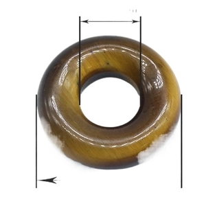 Tiger eye stone donut bead with measurement lines showing outer and inner diameters
